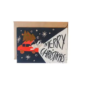 Retro Car an Christmas tree Greeting card