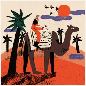 Morocco Camel Riding Art Square Print